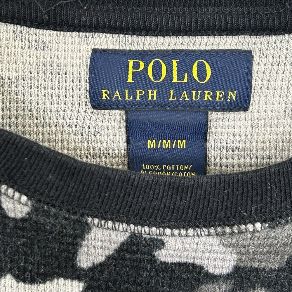 Men's Polo Ralph Lauren Waffle Weave Thermal Shirt Size Medium Camo Black Grey - Picture 5 of 9